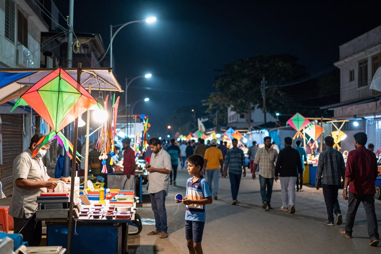 Street Scene in Hyderabad at Late At Night Light in in Hyderabad, India
