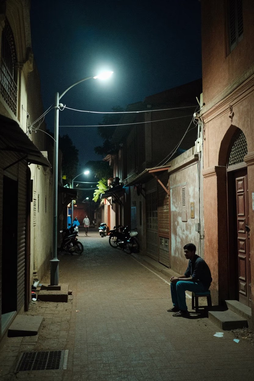 Street Scene in Hyderabad at Midnight Light in in Hyderabad, India
