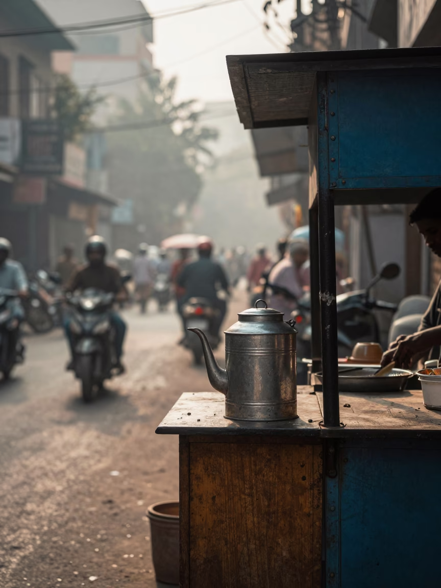 Street Scene in Hyderabad at The Early Morning Light in in Hyderabad, India