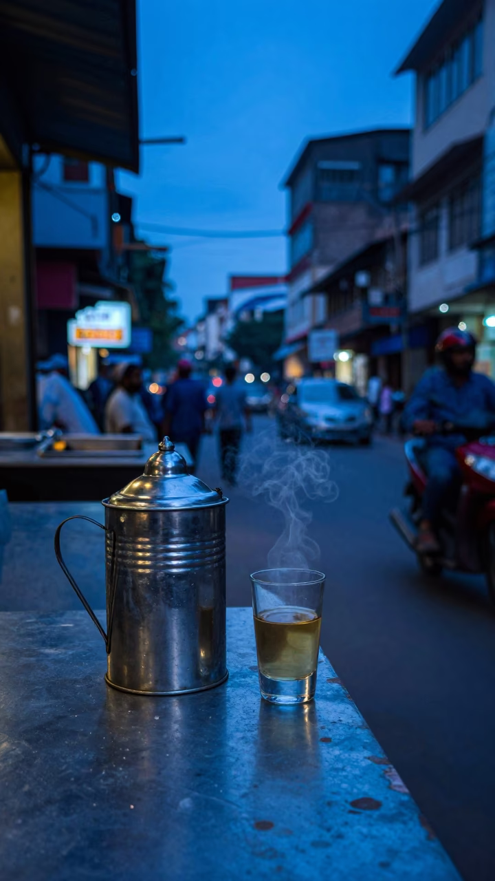 Street Scene in Hyderabad at The Last Blue Light Of Evening in in Hyderabad, India