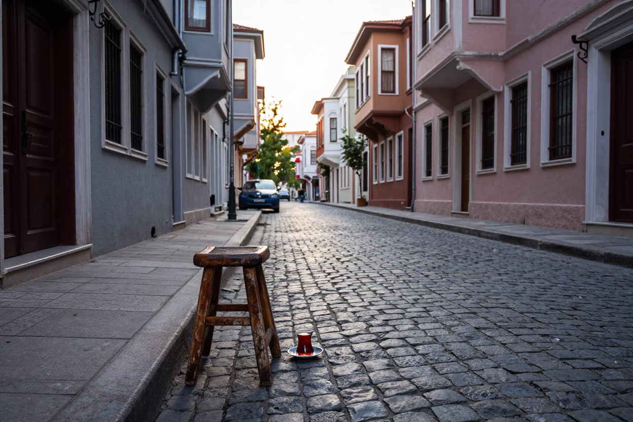 Street Scene in Istanbul at As First Light Reaches The Scene in in Istanbul, Turkey