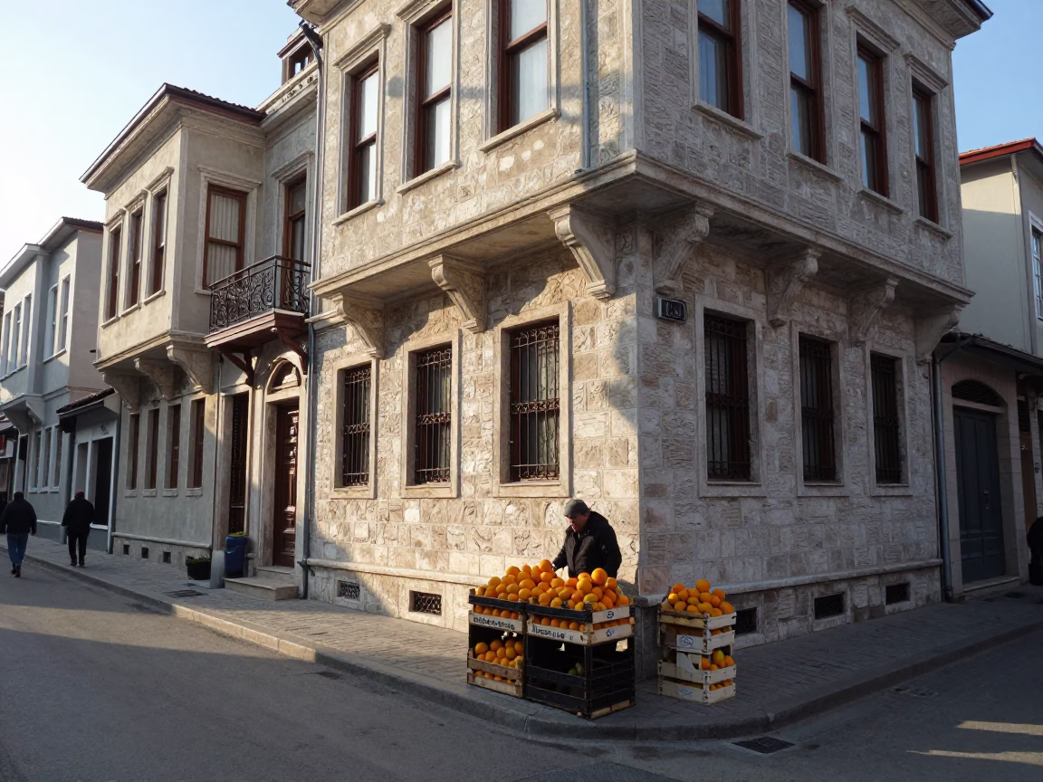 Street Scene in Istanbul at As First Light Reaches The Scene in in Istanbul, Turkey