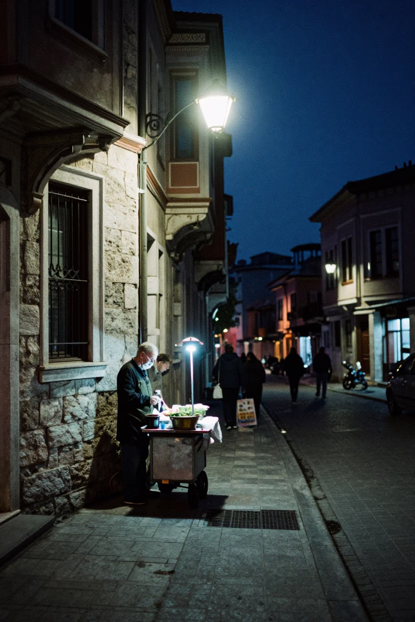 Street Scene in Istanbul at Midnight Light in in Istanbul, Turkey