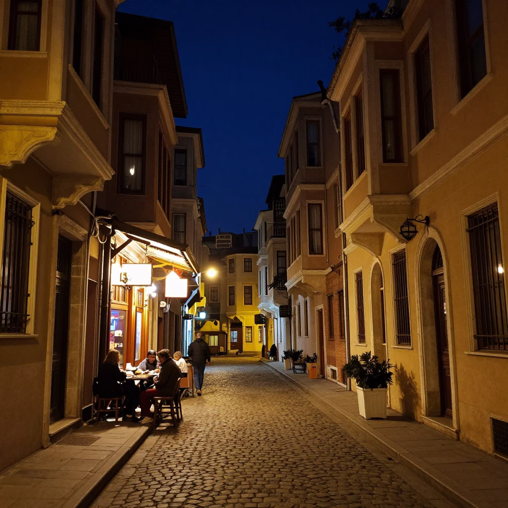 Street Scene in Istanbul at The Deepest Night Sky Light in in Istanbul, Turkey