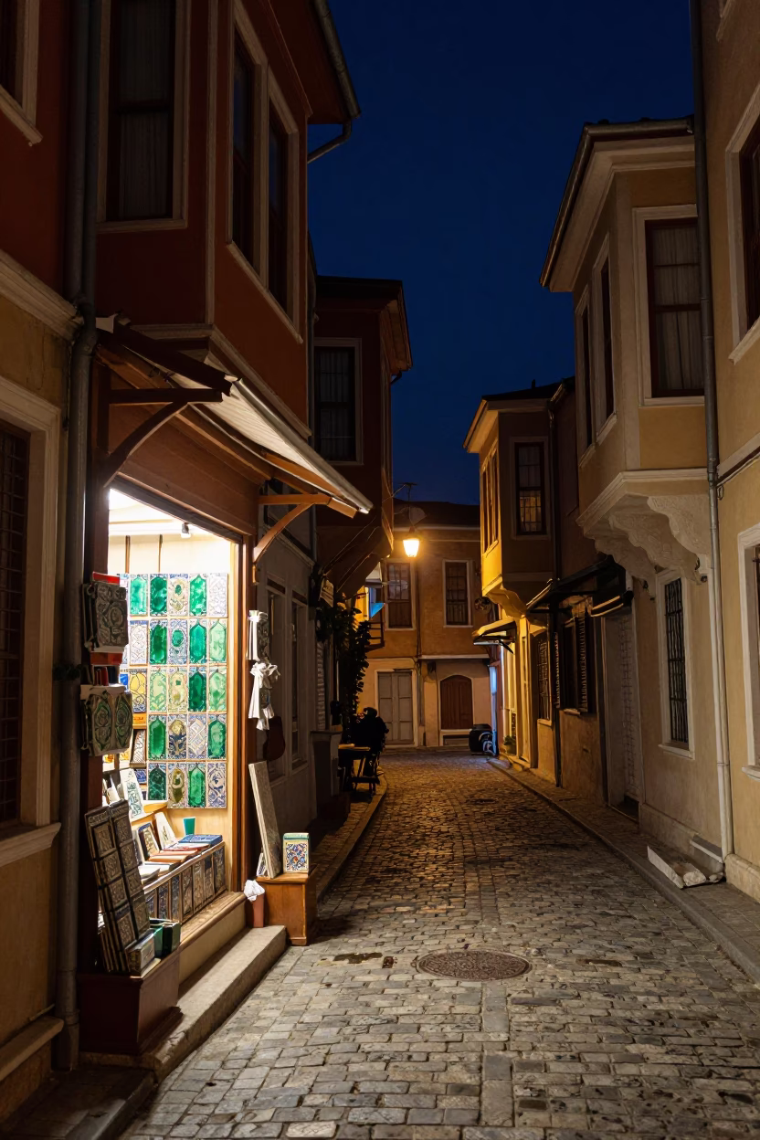 Street Scene in Istanbul at The Deepest Night Sky Light in in Istanbul, Turkey