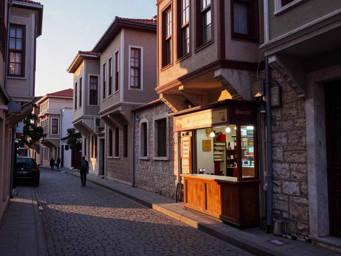 Street Scene in Istanbul at The Early Evening Light in in Istanbul, Turkey