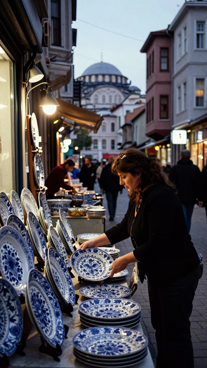 Street Scene in Istanbul at The Early Evening Light in in Istanbul, Turkey