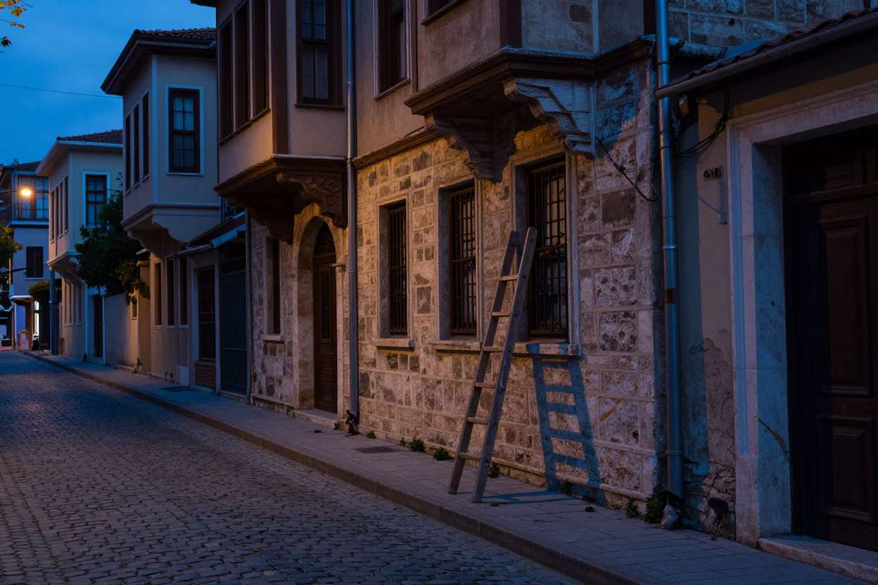 Street Scene in Istanbul at The Predawn Darkness Light in in Istanbul, Turkey