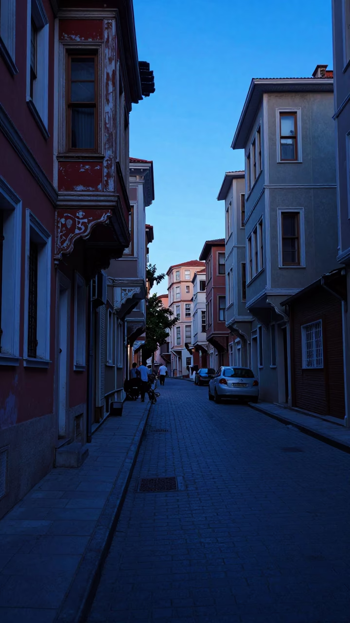 Street Scene in Istanbul at The Still Hours Before Dawn Light in in Istanbul, Turkey
