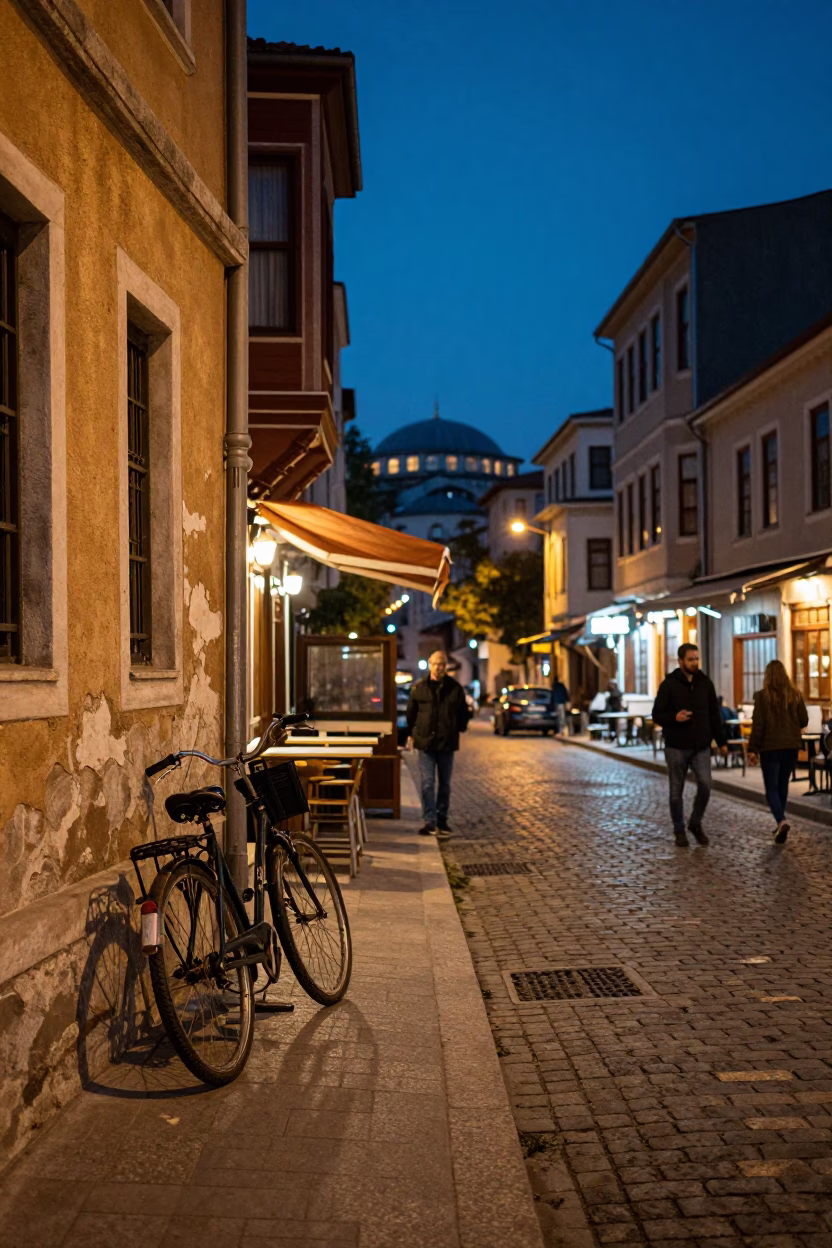 Street Scene in Istanbul at Twilight in in Istanbul, Turkey