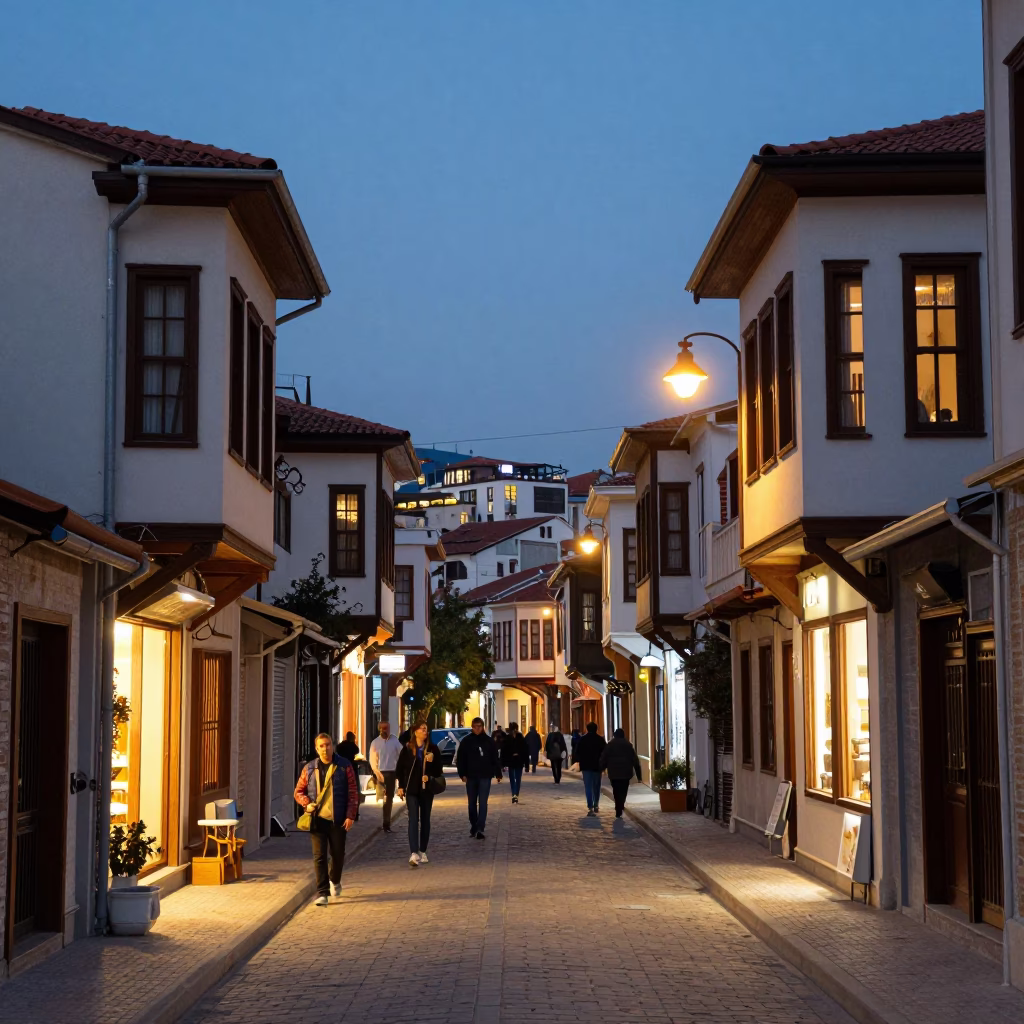 Street Scene in Izmir at As City Lights Begin To Glow in in Izmir, Turkey