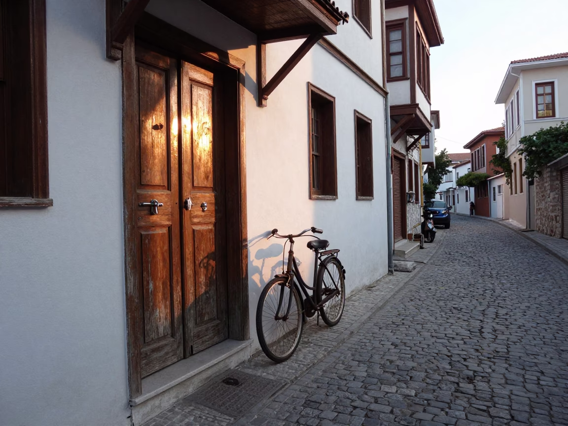 Street Scene in Izmir at As First Light Reaches The Scene in in Izmir, Turkey