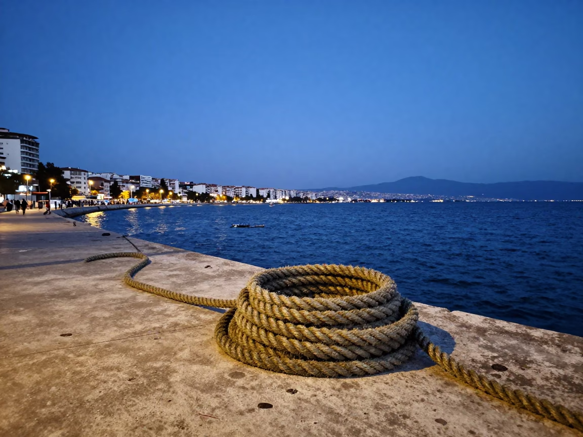 Street Scene in Izmir at Blue Hour in in Izmir, Turkey