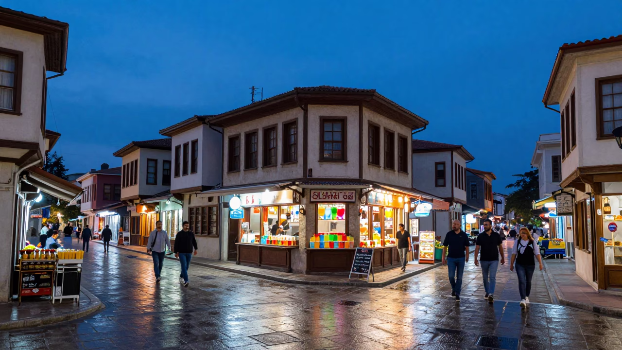 Street Scene in Izmir at Blue Hour in in Izmir, Turkey