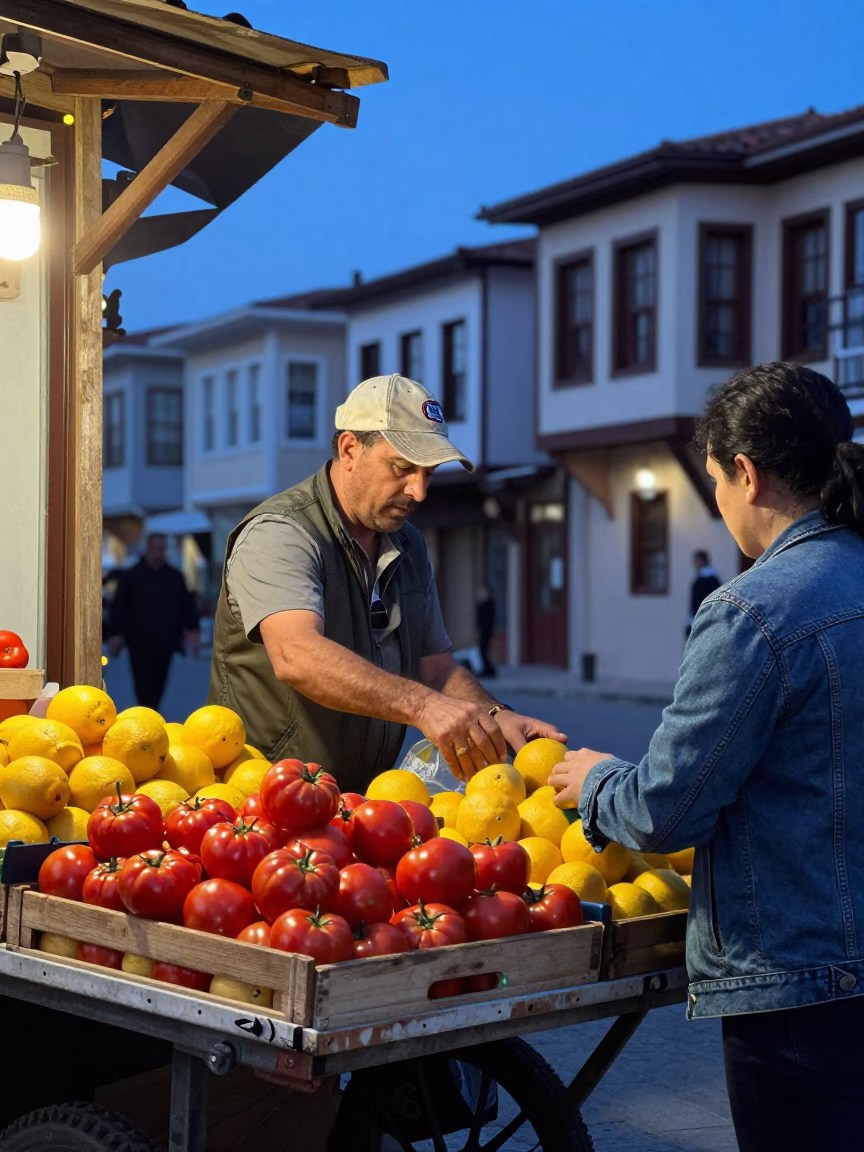 Street Scene in Izmir at Blue Hour in in Izmir, Turkey
