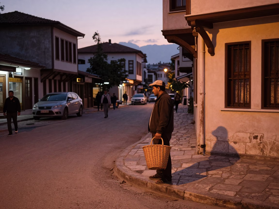 Street Scene in Izmir at Copper-toned Light Before Dusk in in Izmir, Turkey