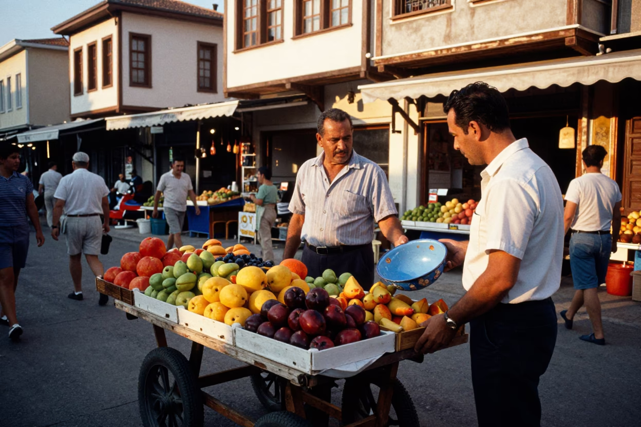 Street Scene in Izmir at Evening Light in in Izmir, Turkey