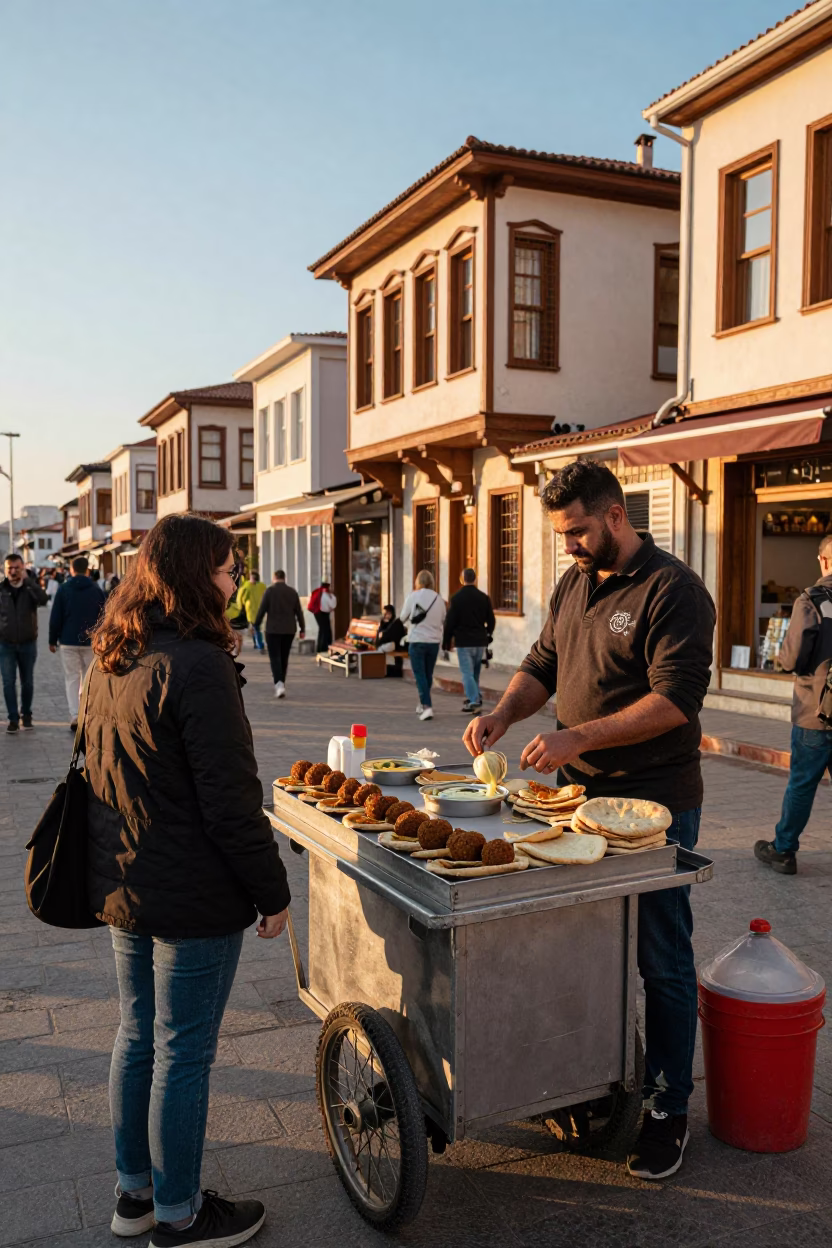 Street Scene in Izmir at Honeyed Evening Light in in Izmir, Turkey
