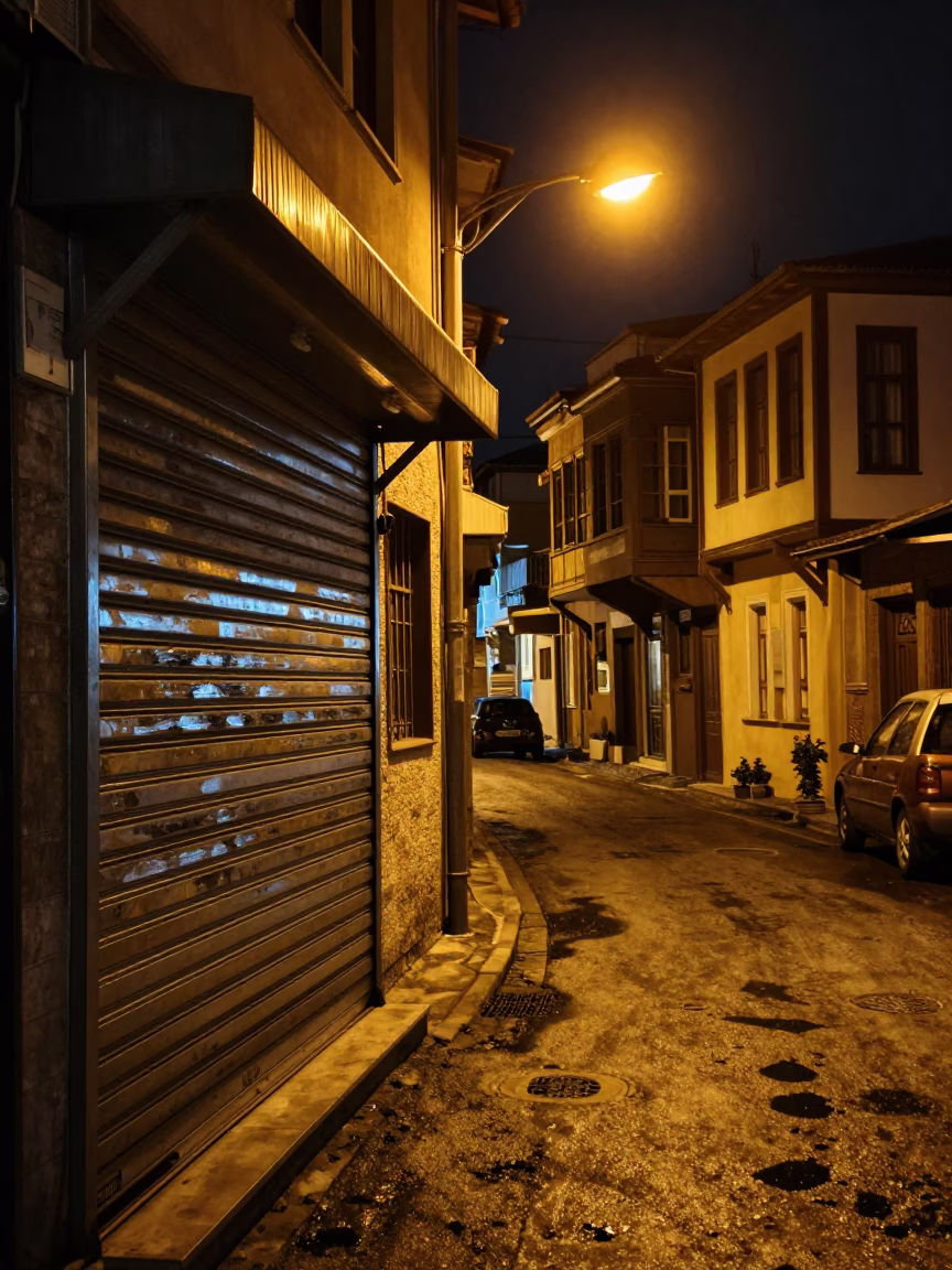 Street Scene in Izmir at Late At Night Light in in Izmir, Turkey