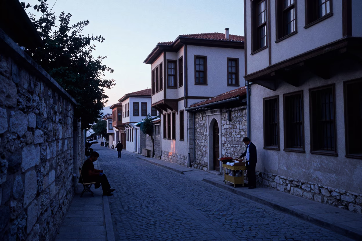 Street Scene in Izmir at Sunrise Light in in Izmir, Turkey