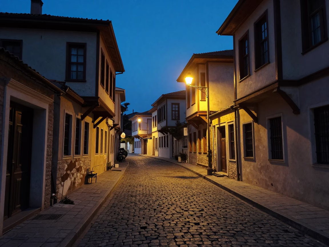 Street Scene in Izmir at The Predawn Darkness Light in in Izmir, Turkey