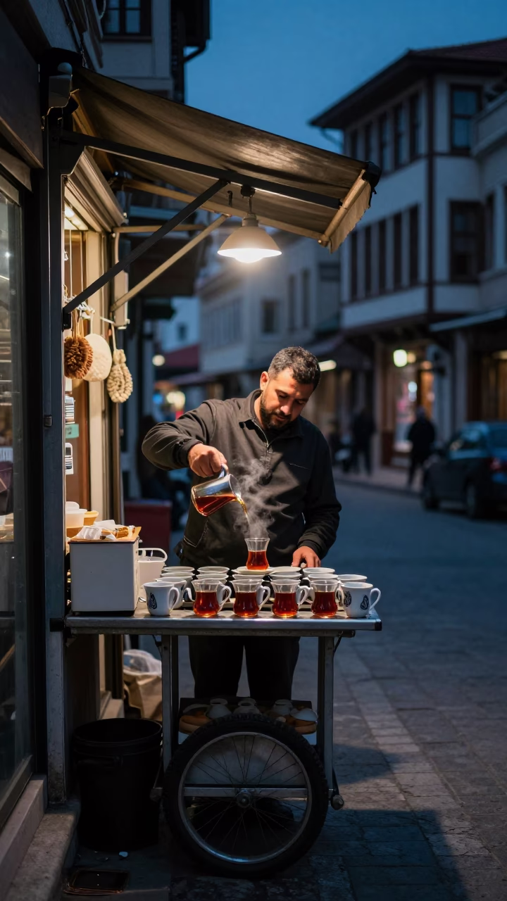 Street Scene in Izmir at The Predawn Darkness Light in in Izmir, Turkey