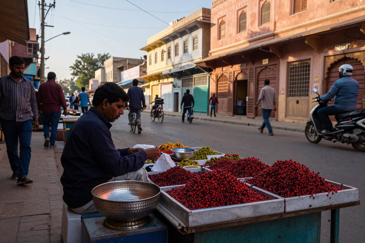 Street Scene in Jaipur at Clear Late-afternoon Light in in Jaipur, India