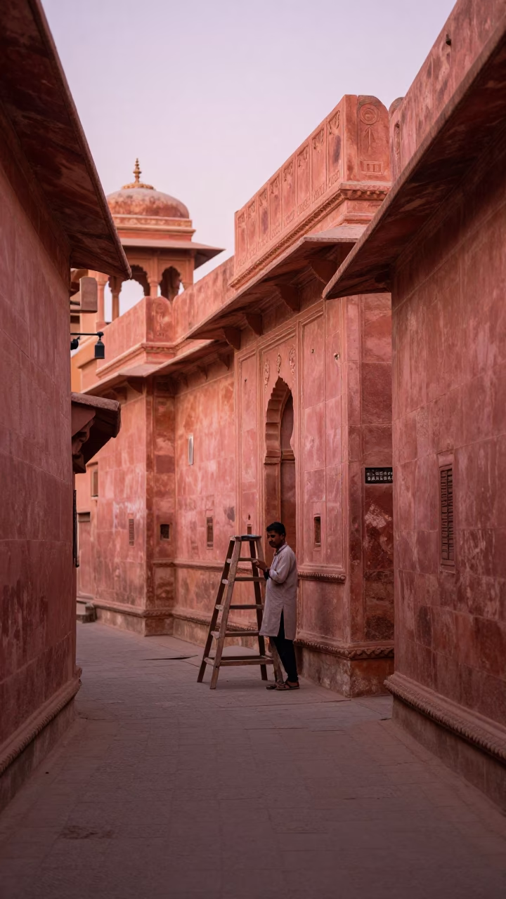 Street Scene in Jaipur at Copper-toned Light Before Dusk in in Jaipur, India