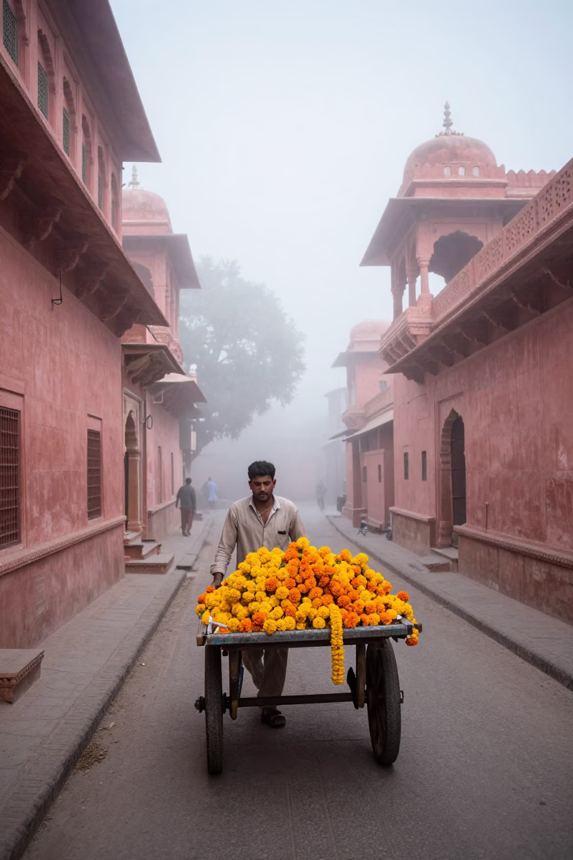 Street Scene in Jaipur at Dawn Light in in Jaipur, India