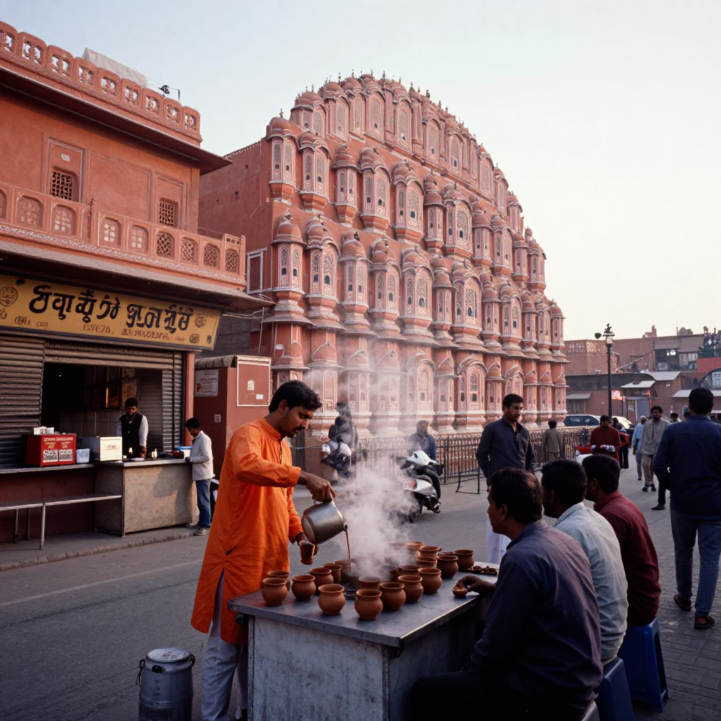 Street Scene in Jaipur at First Light Of Dawn in in Jaipur, India