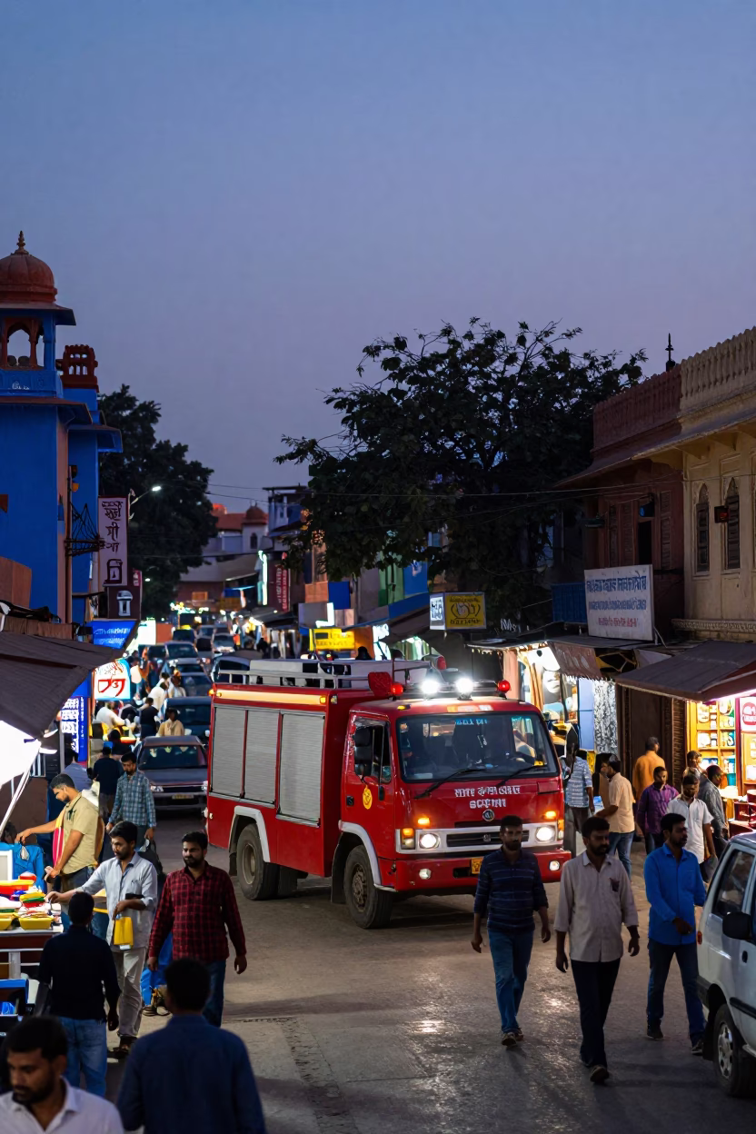 Street Scene in Jaipur at Indigo Twilight After Sunset in in Jaipur, India