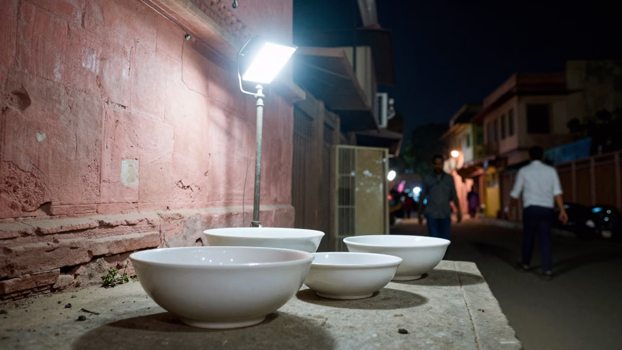 Street Scene in Jaipur at Midnight Light in in Jaipur, India