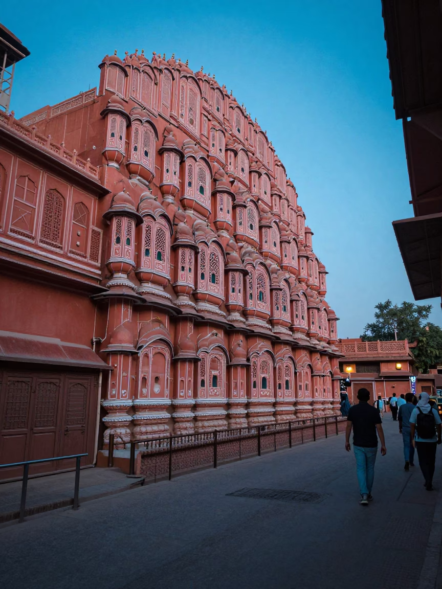 Street Scene in Jaipur at The Last Blue Light Of Evening in in Jaipur, India