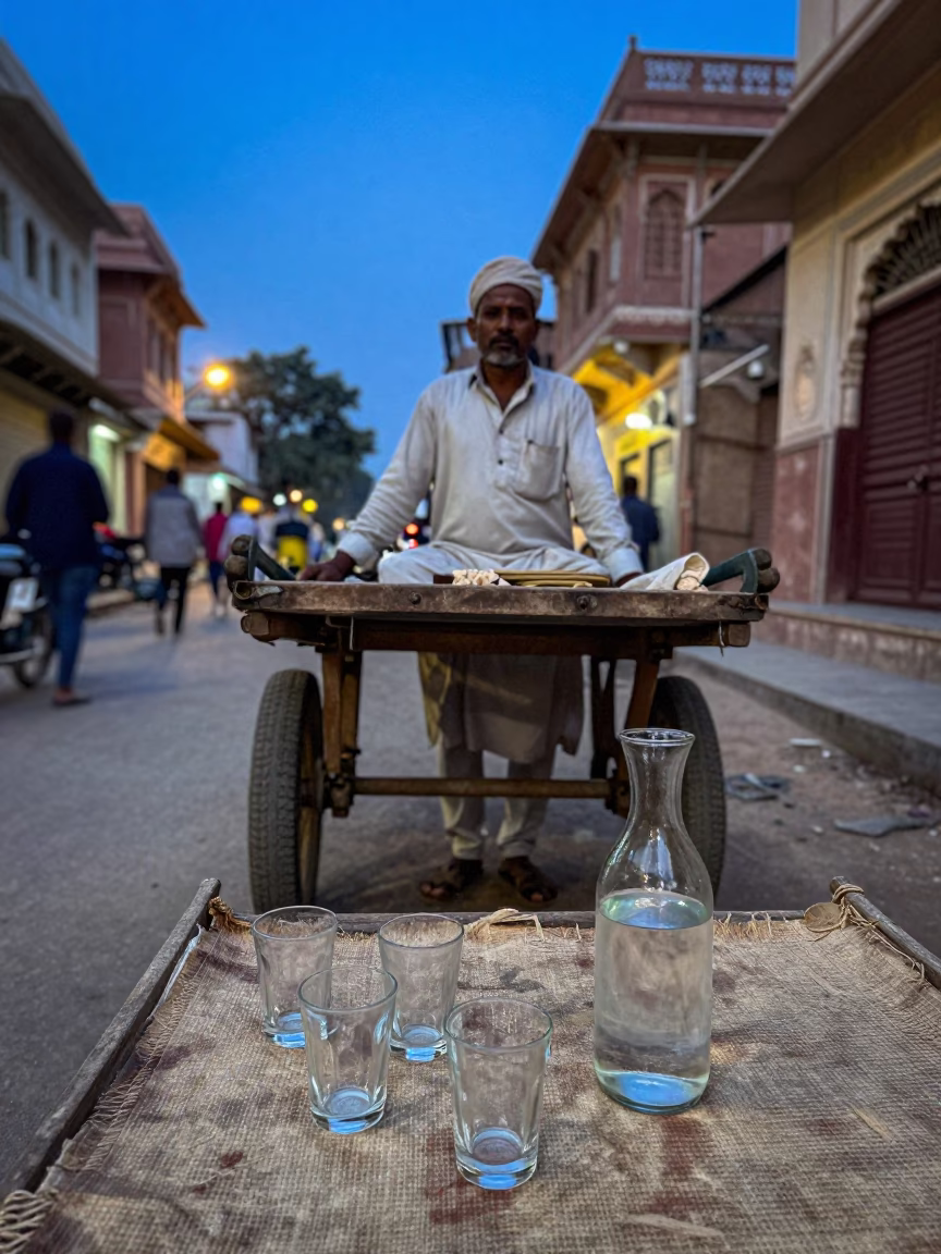 Street Scene in Jaipur at The Last Blue Light Of Evening in in Jaipur, India