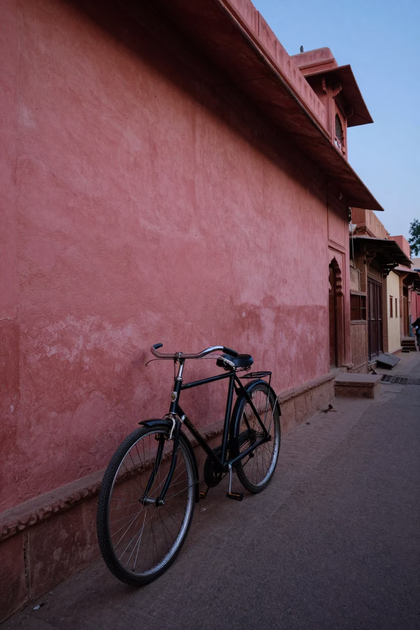 Street Scene in Jaipur at The Predawn Darkness Light in in Jaipur, India