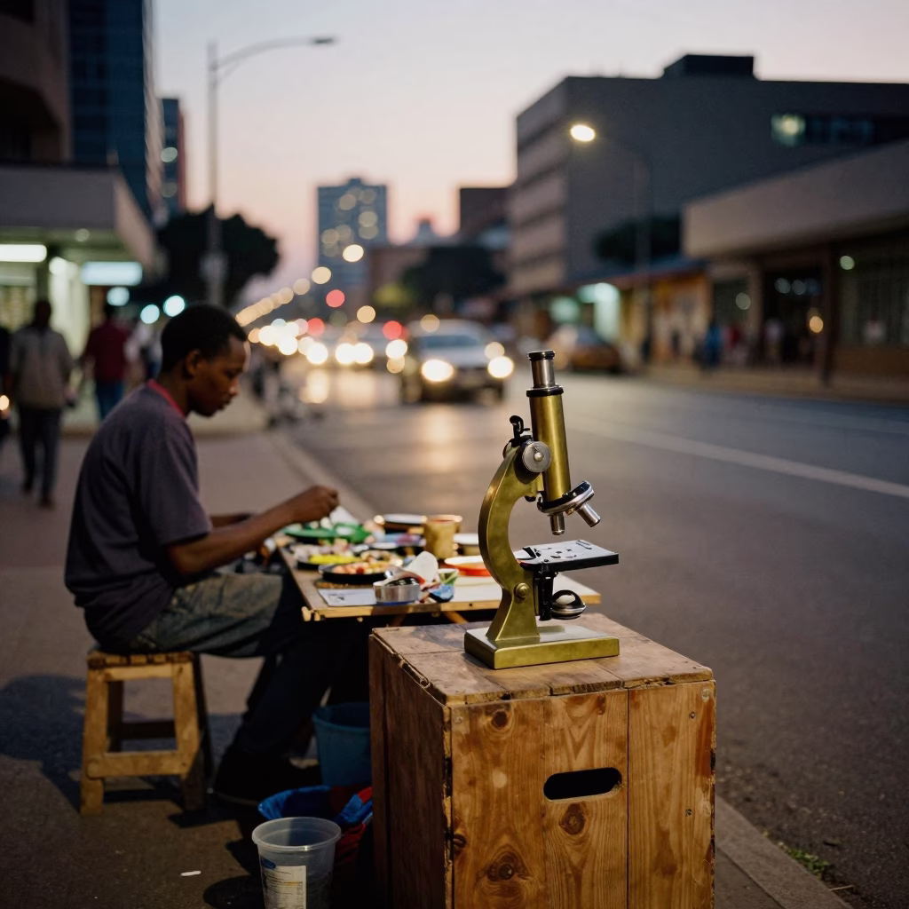 Street Scene in Johannesburg at As City Lights Begin To Glow in in Johannesburg, South Africa