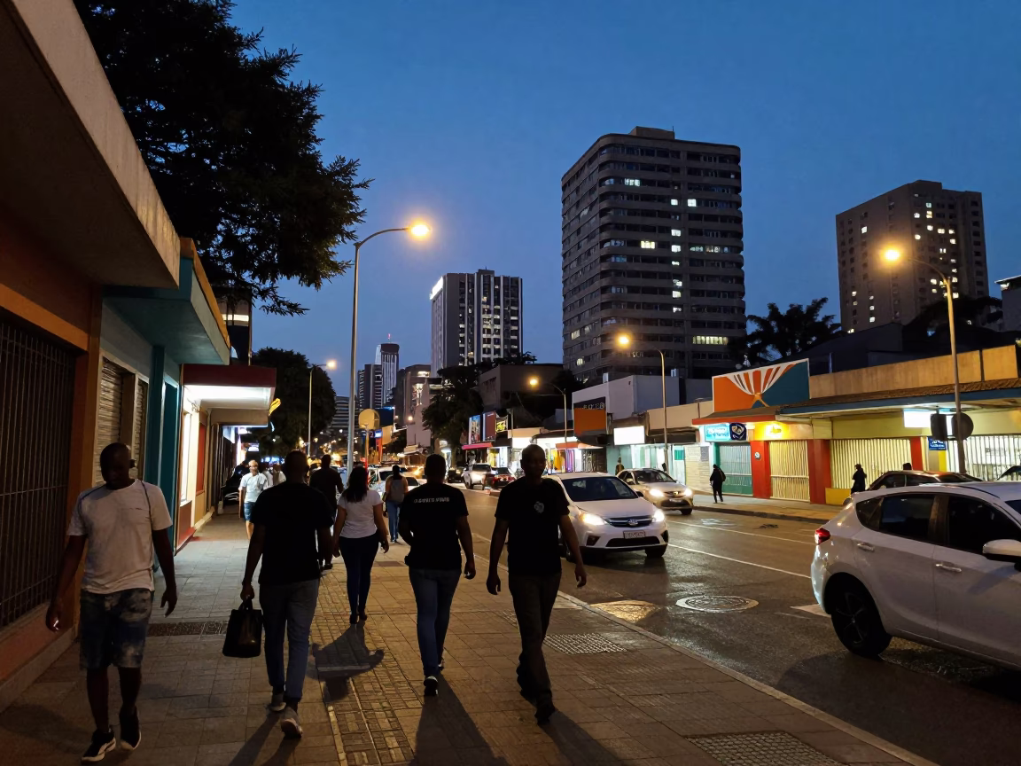 Street Scene in Johannesburg at As City Lights Begin To Glow in in Johannesburg, South Africa