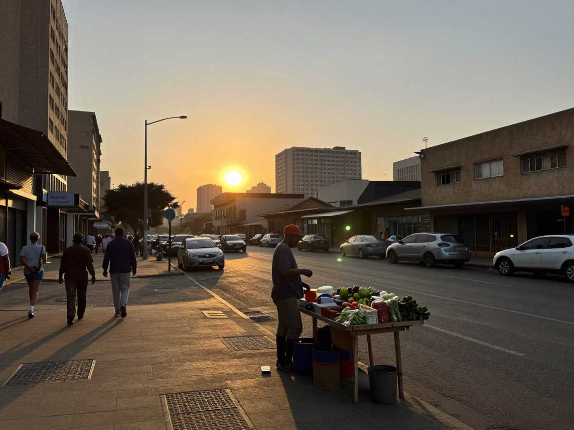 Street Scene in Johannesburg at As The Sun Drops Toward The Horizon in in Johannesburg, South Africa
