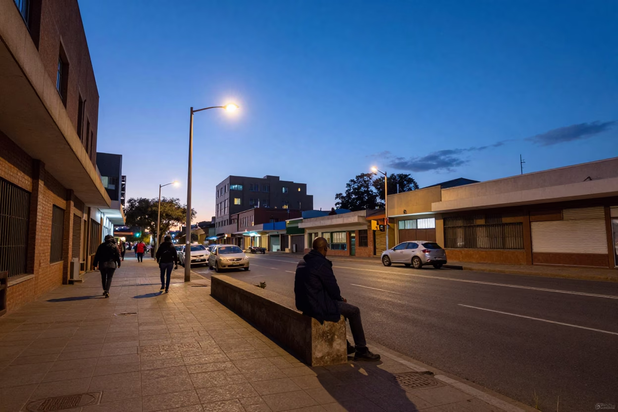 Street Scene in Johannesburg at Indigo Twilight After Sunset in in Johannesburg, South Africa
