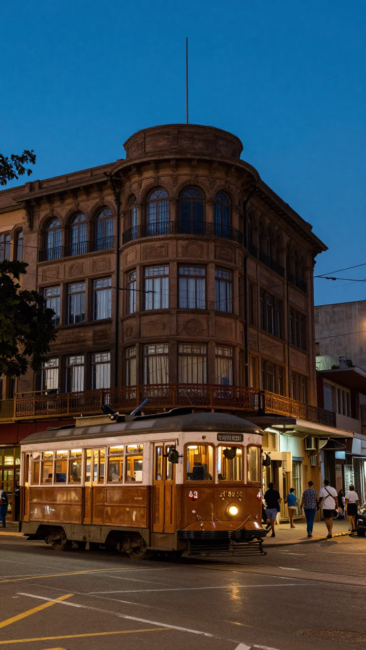 Street Scene in Johannesburg at Indigo Twilight After Sunset in in Johannesburg, South Africa