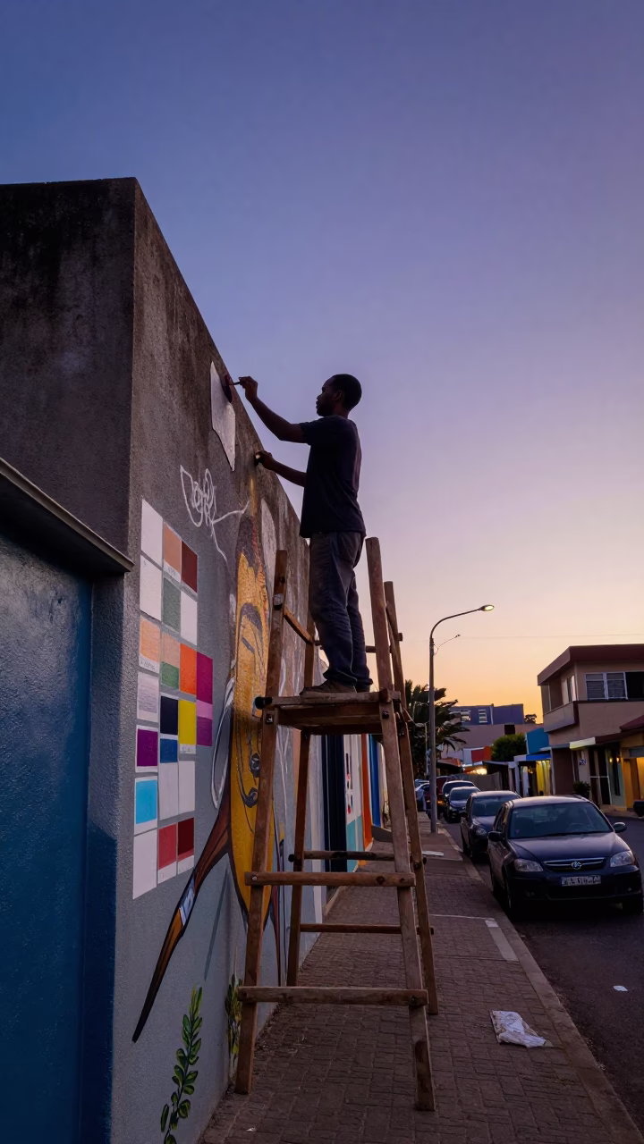 Street Scene in Johannesburg at Nautical Dawn Light in in Johannesburg, South Africa