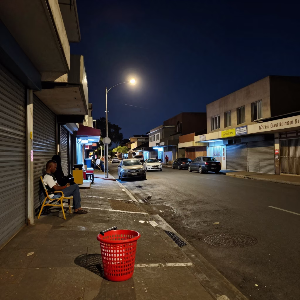 Street Scene in Johannesburg at The Deepest Night Sky Light in in Johannesburg, South Africa