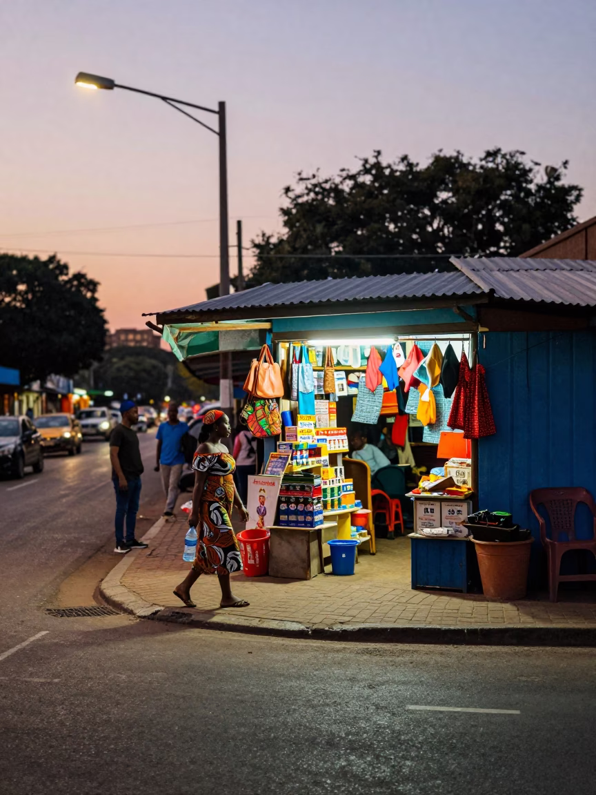 Street Scene in Johannesburg at Twilight in in Johannesburg, South Africa