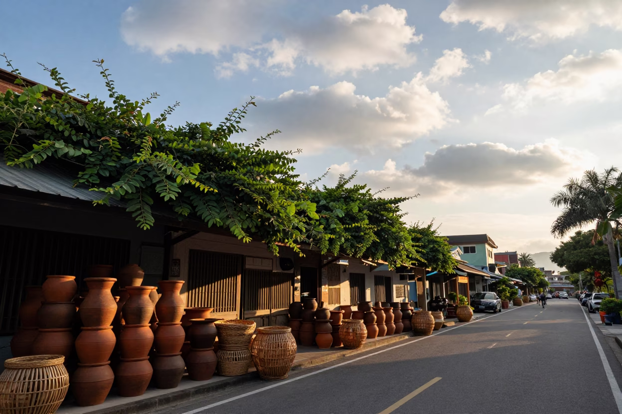 Street Scene in Kaohsiung at As First Light Reaches The Scene in in Kaohsiung, Taiwan