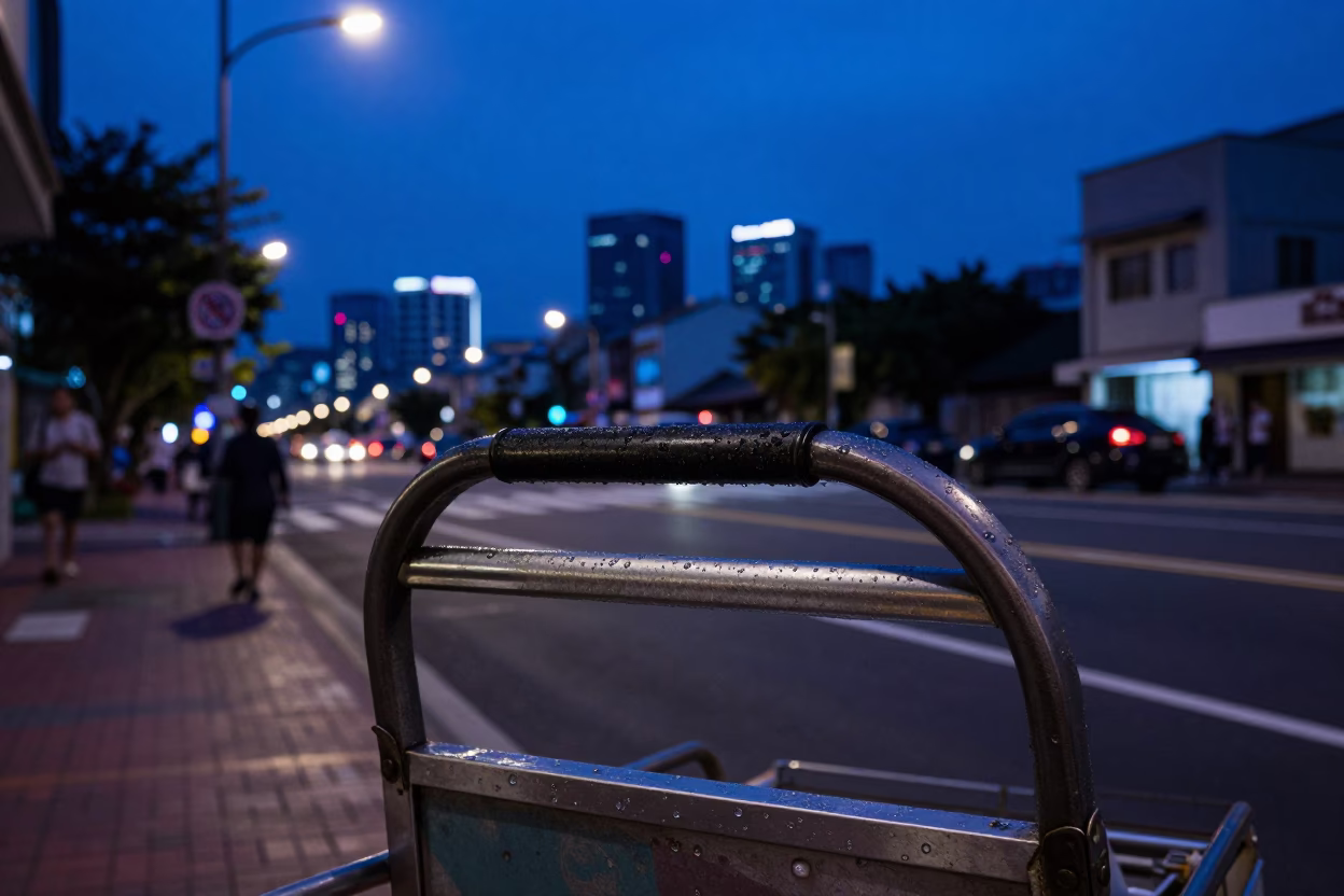 Street Scene in Kaohsiung at Blue Hour in in Kaohsiung, Taiwan