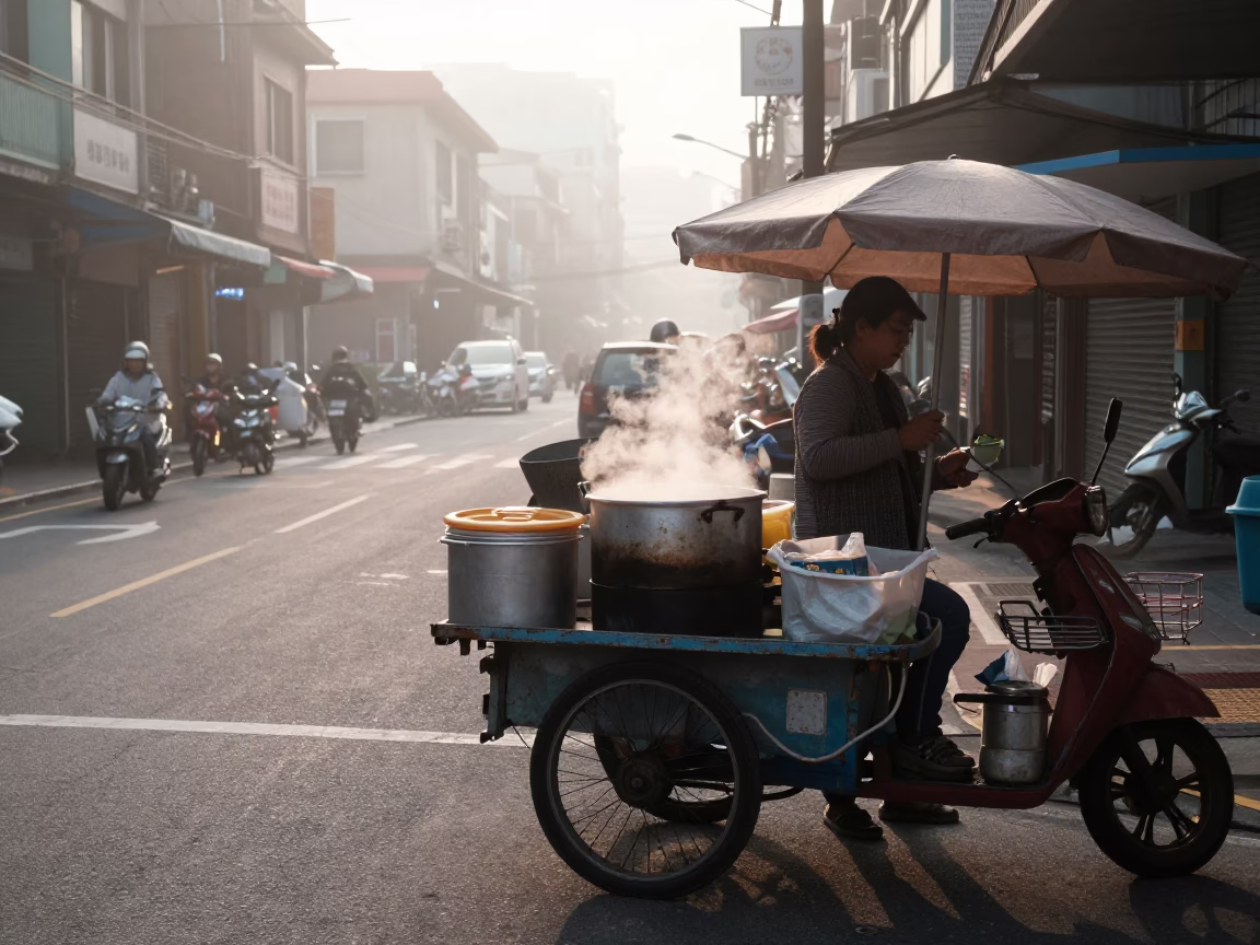 Street Scene in Kaohsiung at Dawn Light in in Kaohsiung, Taiwan