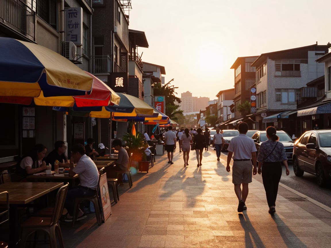 Street Scene in Kaohsiung at Golden Hour in in Kaohsiung, Taiwan