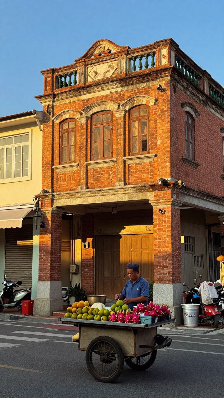 Street Scene in Kaohsiung at Honeyed Evening Light in in Kaohsiung, Taiwan