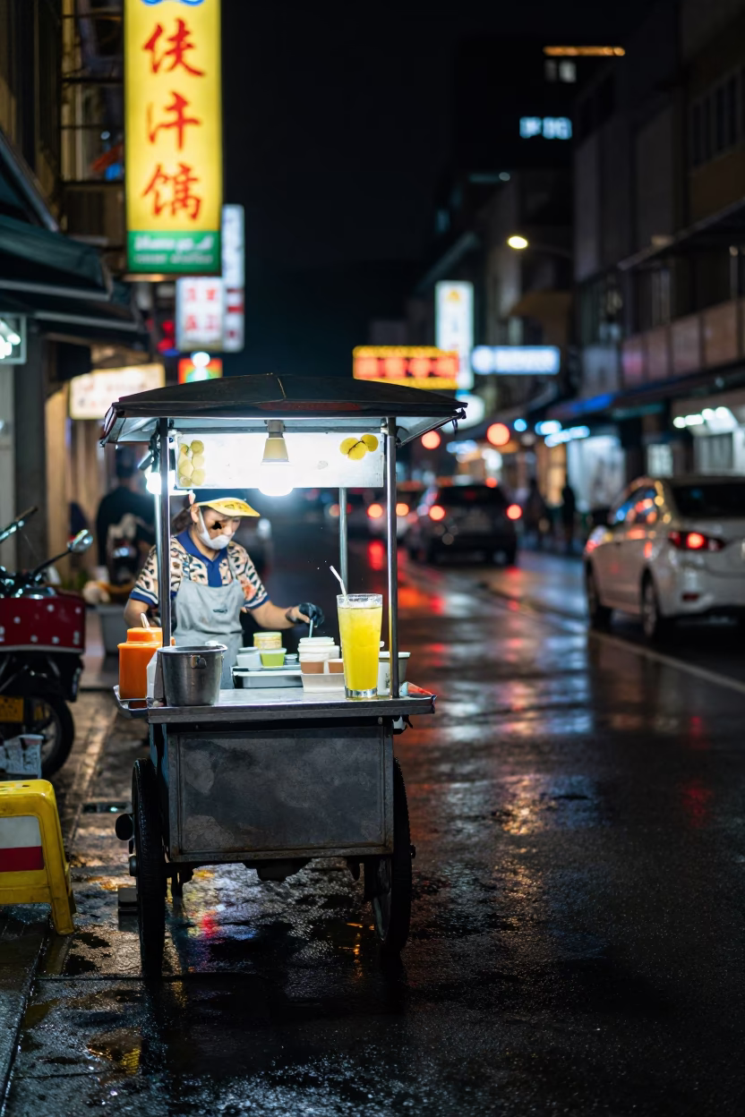 Street Scene in Kaohsiung at Late At Night Light in in Kaohsiung, Taiwan