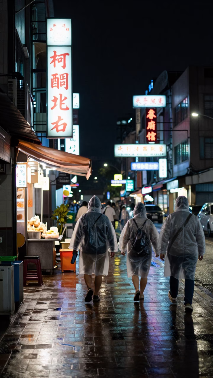 Street Scene in Kaohsiung at Midnight Light in in Kaohsiung, Taiwan